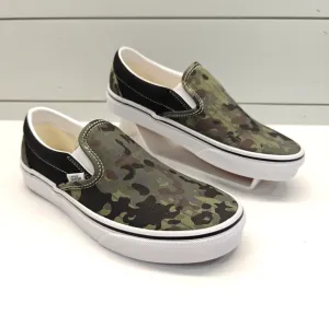 Vans Classic Slip-On Rain Camo Green Black Canvas Skateboard Sneakers Men's 6