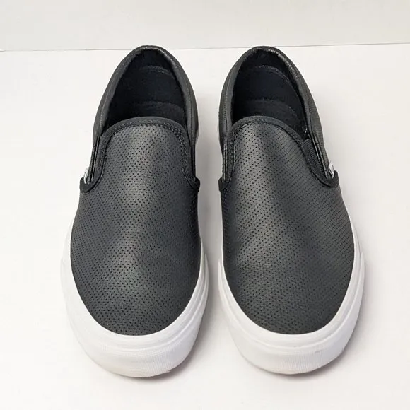 Vans Classic Slip-On Shoes, Black Perf Leather, Men’s 6.5