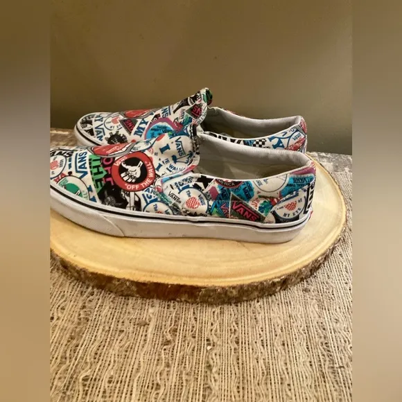 Vans Classic Slip-On Sticker Mash Up Mens 9.5 Skateboard Shoes women’s 11