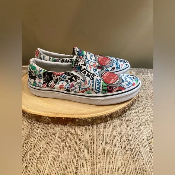Vans Classic Slip-On Sticker Mash Up Mens 9.5 Skateboard Shoes women’s 11