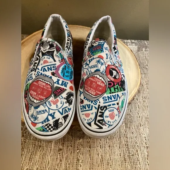 Vans Classic Slip-On Sticker Mash Up Mens 9.5 Skateboard Shoes women’s 11