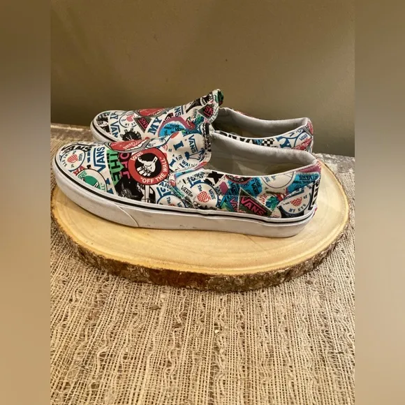 Vans Classic Slip-On Sticker Mash Up Mens 9.5 Skateboard Shoes women’s 11