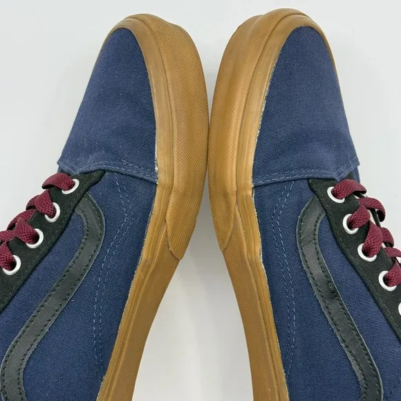 Vans Customs Old Skool Mens 12 Blue Black Gum Burgundy Skateboard Lace Sneakers