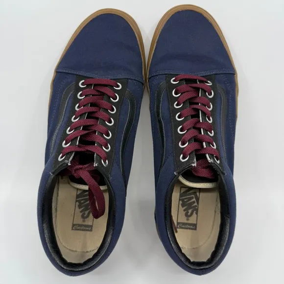Vans Customs Old Skool Mens 12 Blue Black Gum Burgundy Skateboard Lace Sneakers
