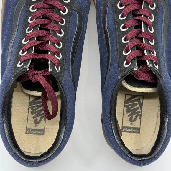 Vans Customs Old Skool Mens 12 Blue Black Gum Burgundy Skateboard Lace Sneakers
