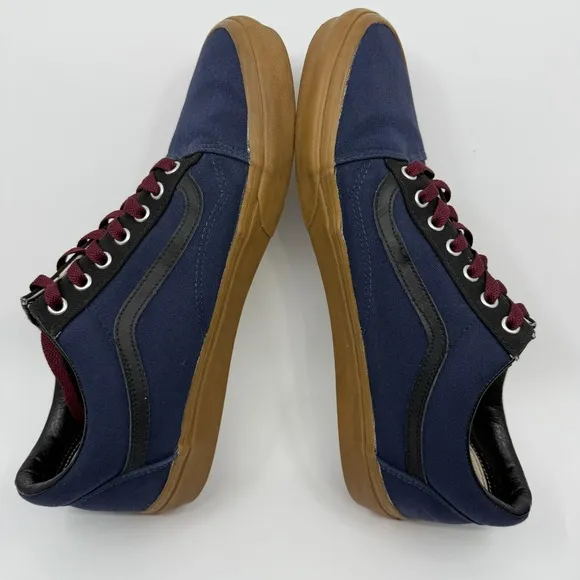 Vans Customs Old Skool Mens 12 Blue Black Gum Burgundy Skateboard Lace Sneakers