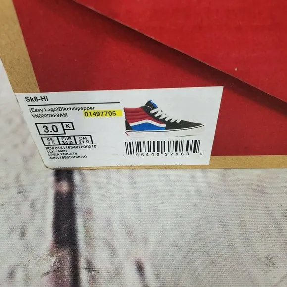 VANS Kids Size 3Y  KSK8-HI Black Chilipepper Skateboard Shoes