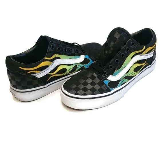 Vans OFF THE WALL Skateboard Shoes 721454 Old Skool Flame Boys Size 5 Womens 6.5
