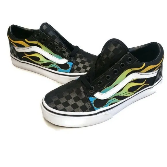 Vans OFF THE WALL Skateboard Shoes 721454 Old Skool Flame Boys Size 5 Womens 6.5