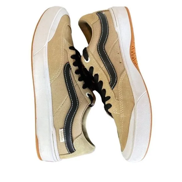 Vans Off The Wall Tan Lace Up Black Berle Pro Skateboard Shoes Size 9