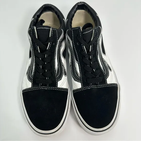 Vans Old Skool Flame Shoes Black White Lace Up Mens 5.5 Womens 7