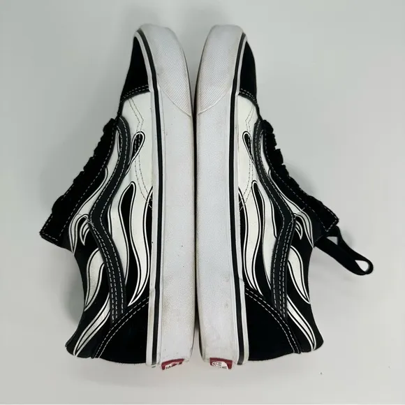 Vans Old Skool Flame Shoes Black White Lace Up Mens 5.5 Womens 7