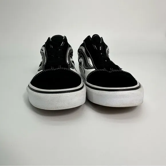 Vans Old Skool Flame Shoes Black White Lace Up Mens 5.5 Womens 7