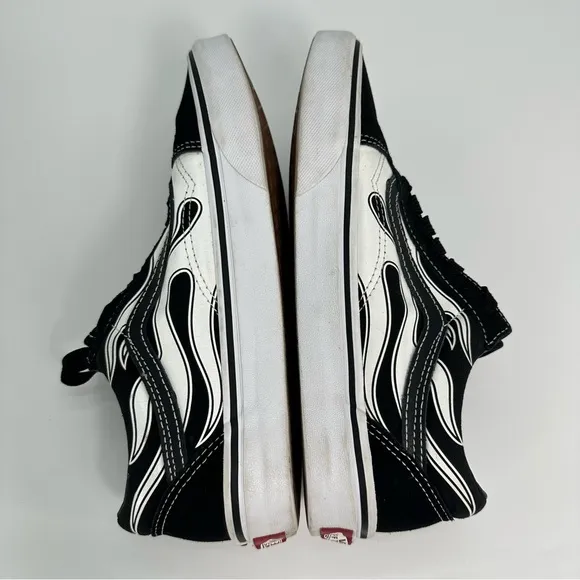 Vans Old Skool Flame Shoes Black White Lace Up Mens 5.5 Womens 7