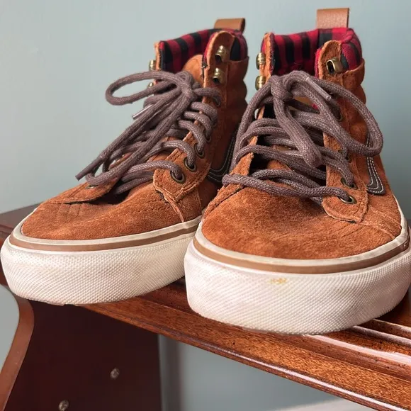 Vans Old Skool Mid Flannel Lined Skateboard Shoes Brown Suede M 8.5 | W 10