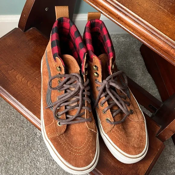 Vans Old Skool Mid Flannel Lined Skateboard Shoes Brown Suede M 8.5 | W 10