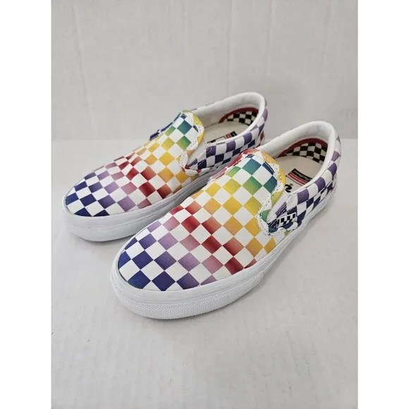 Vans Rainbow Checker SKATEboard Classics CUSTOMS Duracap Popcush M 5.5 W 7.5