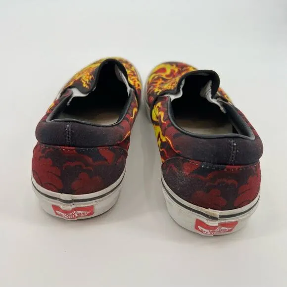 VANS Samurai Rising Classic Slip-On Canvas Skate Shoes Flames Black mens size 10