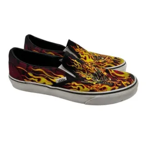 VANS Samurai Rising Classic Slip-On Canvas Skate Shoes Flames Black mens size 10