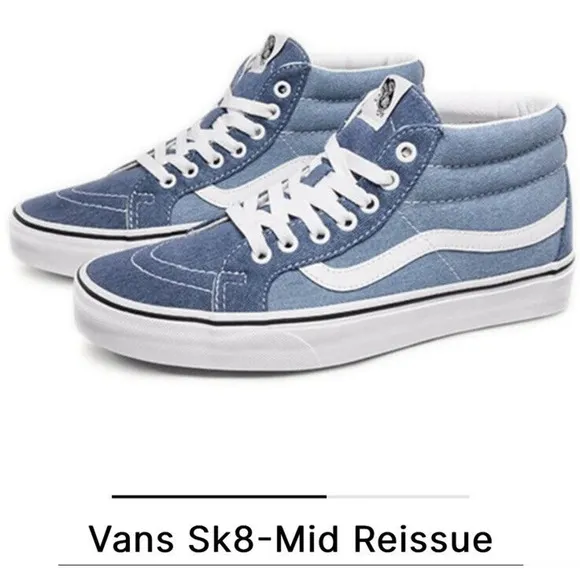 Vans SK8 Skateboard Mid Reissue Shoes Denim 2 Tone MENS 9.5 New Fast Ship