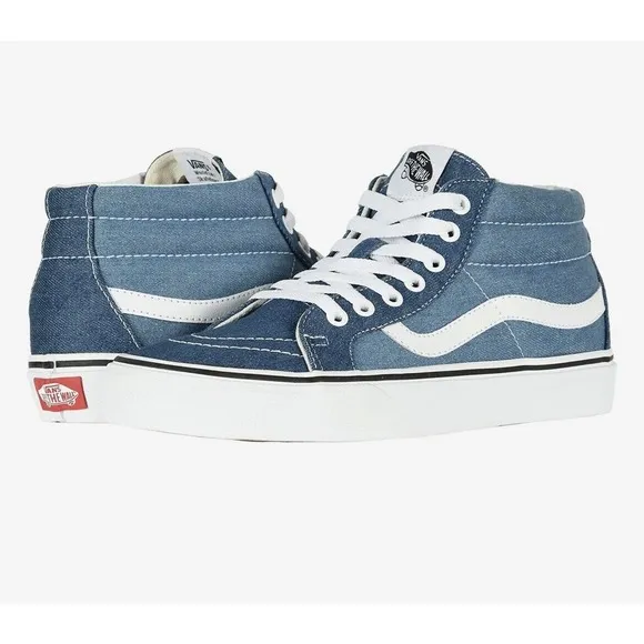 Vans SK8 Skateboard Mid Reissue Shoes Denim 2 Tone MENS 9.5 New Fast Ship