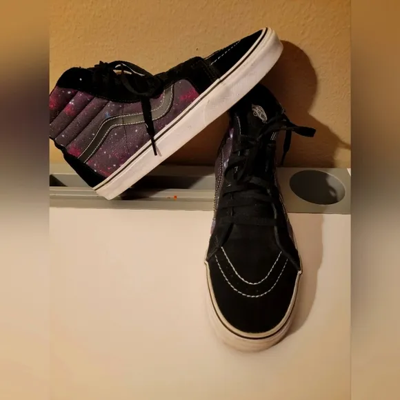 Vans Skateboard Shoes Universe Galaxy Pattern Black Leather Trim size 11.5