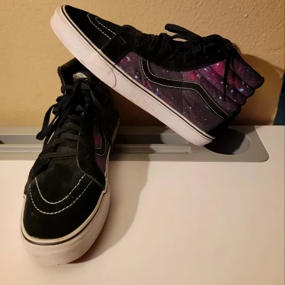Vans Skateboard Shoes Universe Galaxy Pattern Black Leather Trim size 11.5