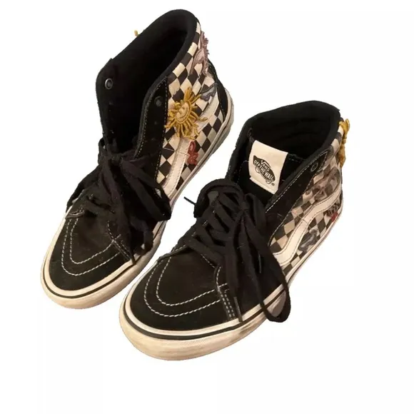 VANS SKATEISTAN Premium PopCush Shoes Mens 7.5 Sk8-High Black Check Sun Bird