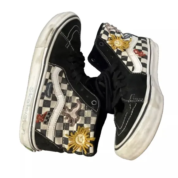 VANS SKATEISTAN Premium PopCush Shoes Mens 7.5 Sk8-High Black Check Sun Bird