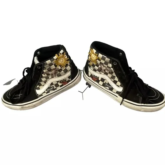 VANS SKATEISTAN Premium PopCush Shoes Mens 7.5 Sk8-High Black Check Sun Bird