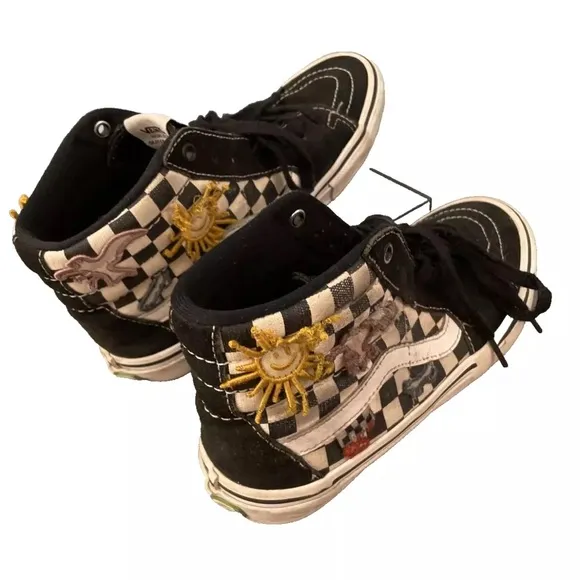 VANS SKATEISTAN Premium PopCush Shoes Mens 7.5 Sk8-High Black Check Sun Bird