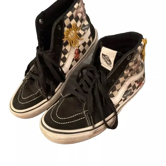 VANS SKATEISTAN Premium PopCush Shoes Mens 7.5 Sk8-High Black Check Sun Bird