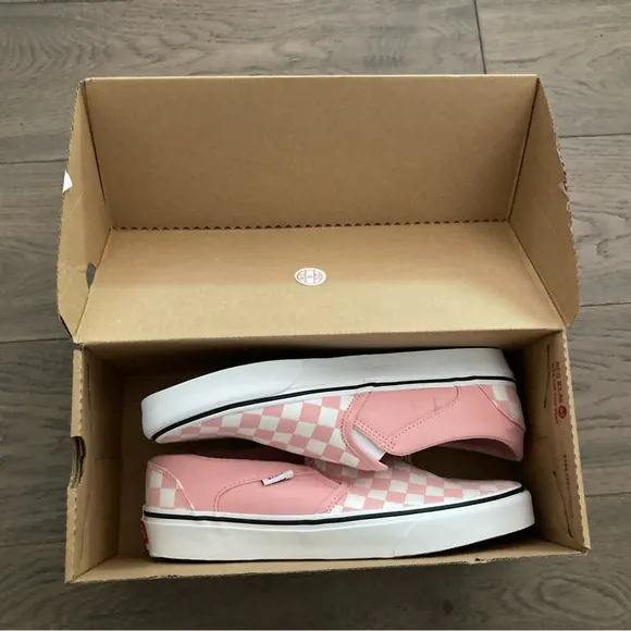 Vans Skater Pink and White Canvas Checkered Board Sneakers Tennis Shoes