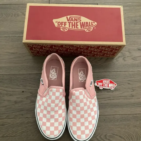 Vans Skater Pink and White Canvas Checkered Board Sneakers Tennis Shoes