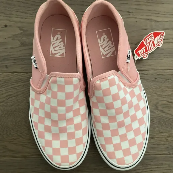 Vans Skater Pink and White Canvas Checkered Board Sneakers Tennis Shoes