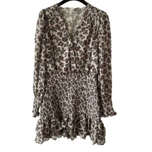 Veronica Beard Saera Shirred Floral-Print Crepe de Chine Mini Dress Sz 6