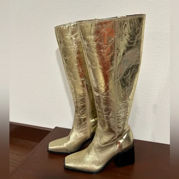 Vince Camuto Sangeti Metallic Gold Knee High Boots Shoes Women's Size 6