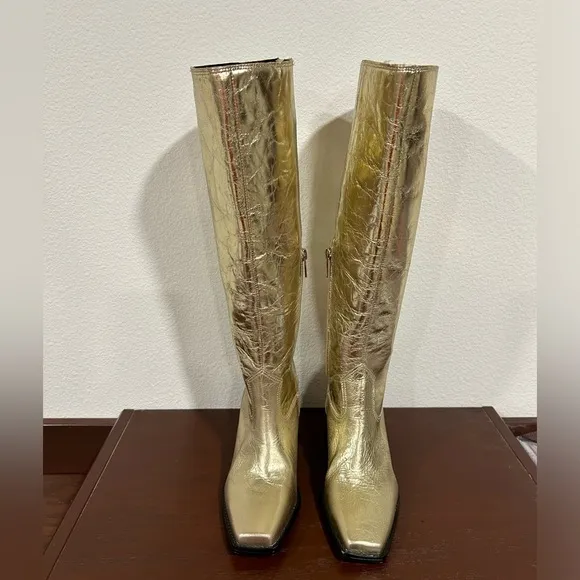 Vince Camuto Sangeti Metallic Gold Knee High Boots Shoes Women's Size 6