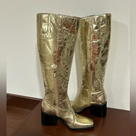 Vince Camuto Sangeti Metallic Gold Knee High Boots Shoes Women's Size 6