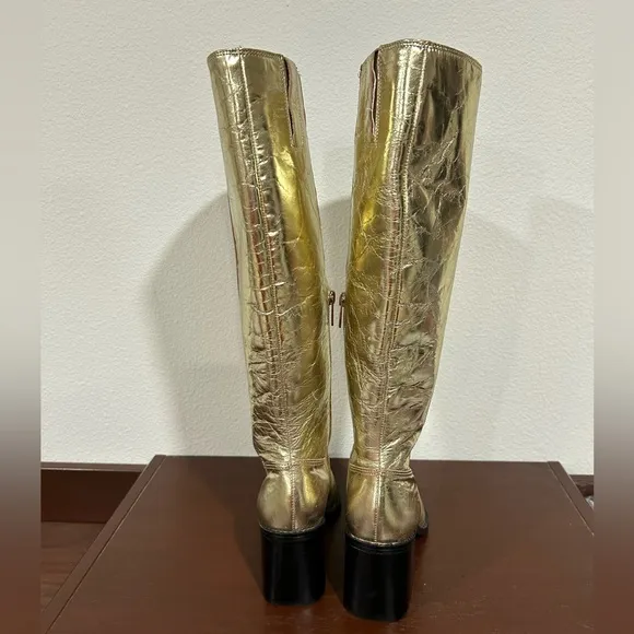 Vince Camuto Sangeti Metallic Gold Knee High Boots Shoes Women's Size 6