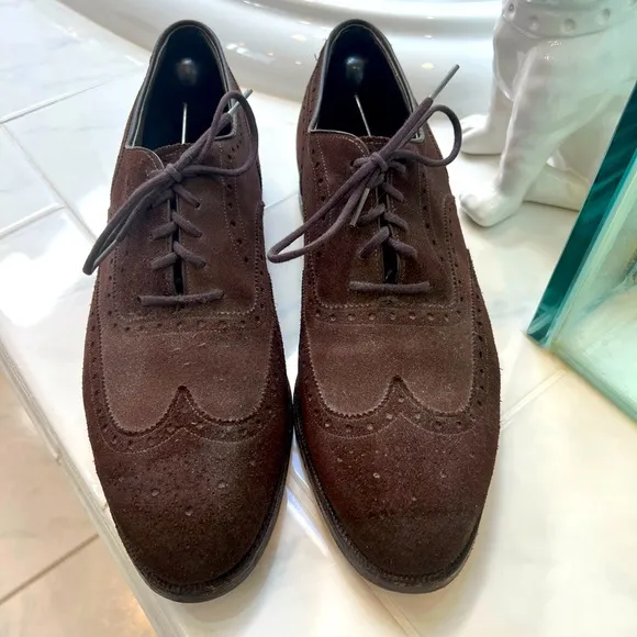 Vintage Classic American Suede Wingtips Johnston And Murphy Aristocraft 10 D