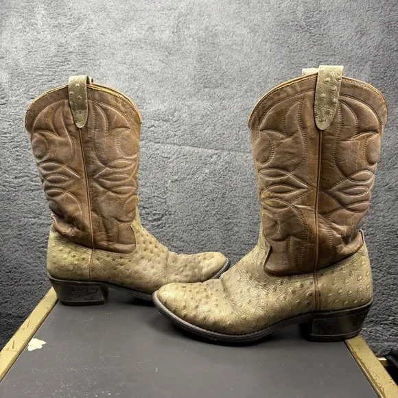 Vintage Cowboy Boots Men 9.5D Ostrich Man Made Vaquero Caballero Western USA
