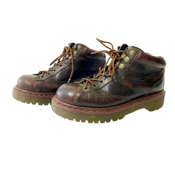 Vintage Doc Dr Martens 8287 Brown Leather Ankle Boots Size 6 8 Chunky Y2K Combat