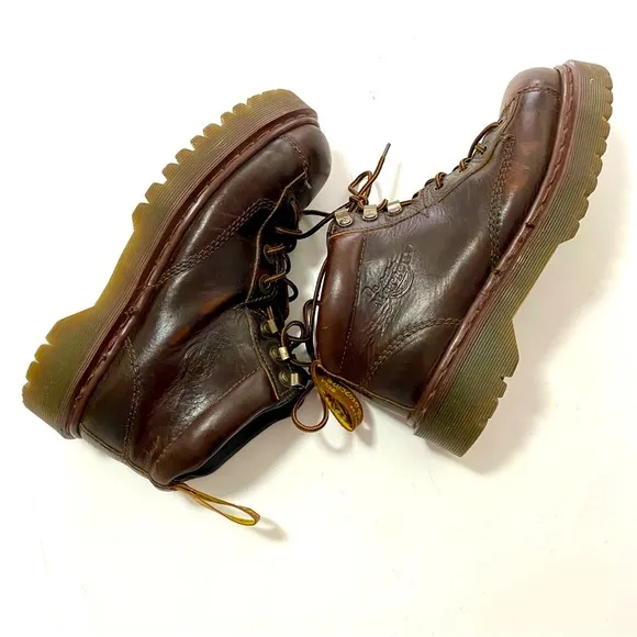 Vintage Doc Dr Martens 8287 Brown Leather Ankle Boots Size 6 8 Chunky Y2K Combat