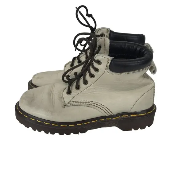 VINTAGE DR MARTENS ~CREAM BROWN LEATHER LACE UP BOOTS MADE ENGLAND MEN 5 WOMEN 7