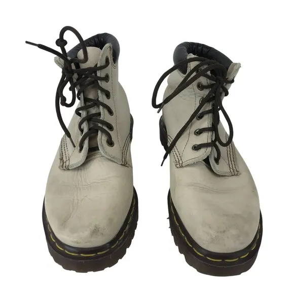 VINTAGE DR MARTENS ~CREAM BROWN LEATHER LACE UP BOOTS MADE ENGLAND MEN 5 WOMEN 7