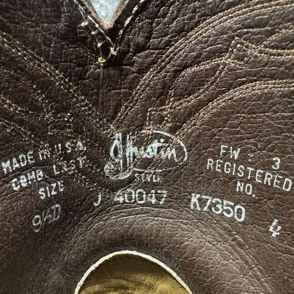 Vintage Justin Boots Men 9.5D Antique Saddle Smooth Ostrich Cowboy Rodeo Western