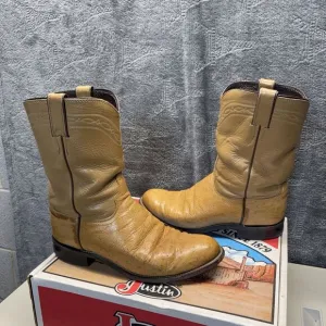 Vintage Justin Boots Men 9.5D Antique Saddle Smooth Ostrich Cowboy Rodeo Western