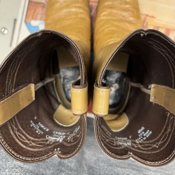 Vintage Justin Boots Men 9.5D Antique Saddle Smooth Ostrich Cowboy Rodeo Western