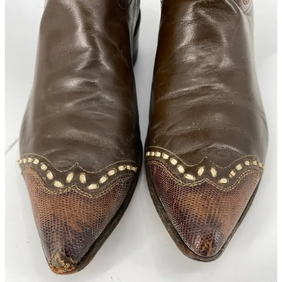 Vintage Justin Cowboy men 9AA Classic Western Two Tone Wing Tip boots L4050